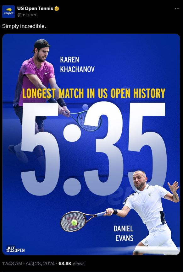 Partido más largo de la historia del US open